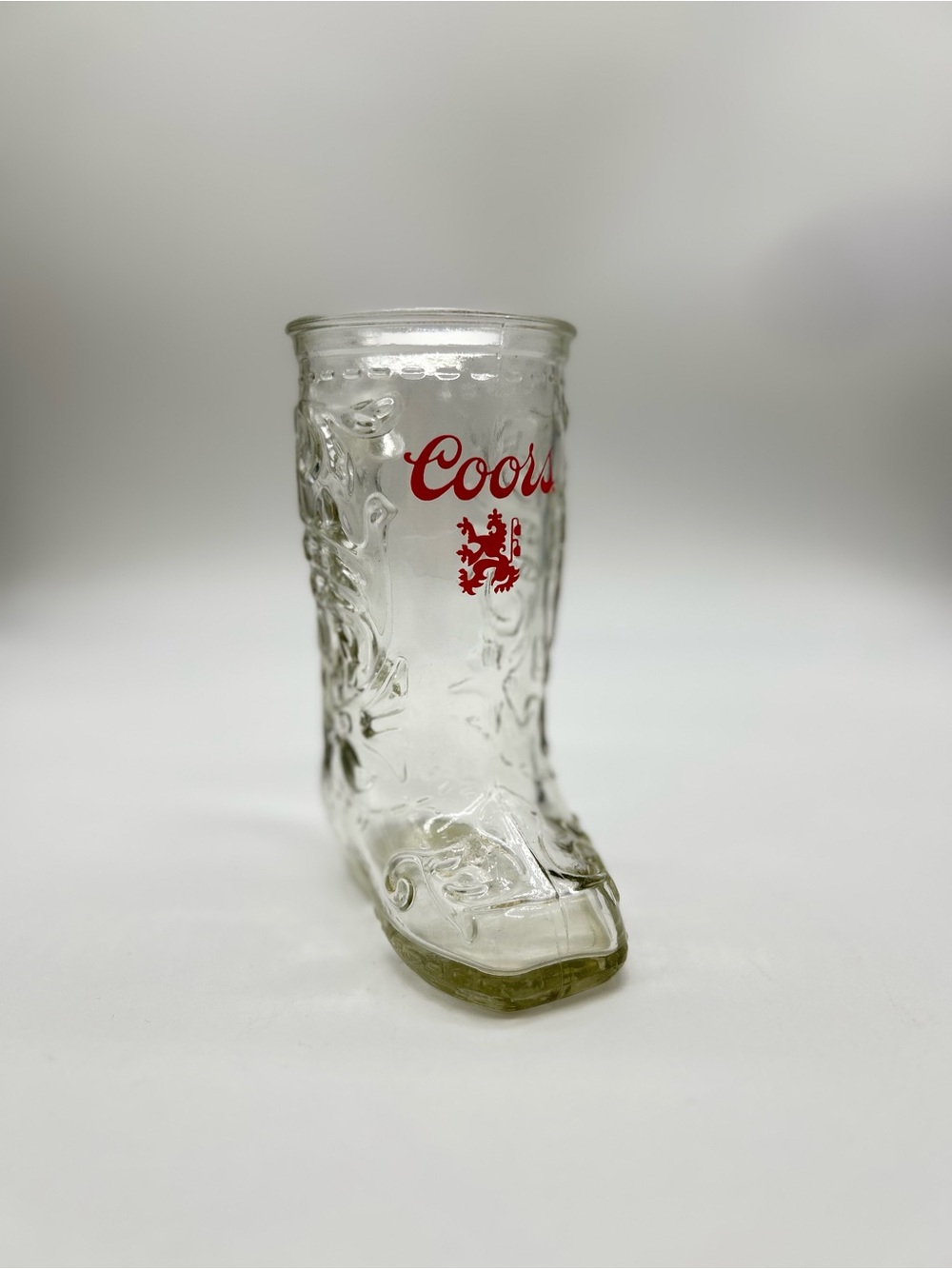 Vintage Coors Cowboy Boot Glass Beer Mug Red Lion Logo 6” Breweriana Barware